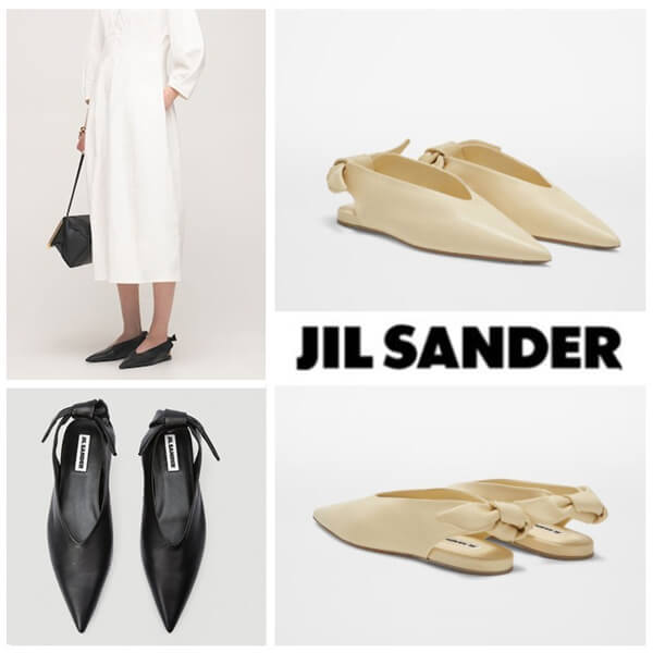 ジルサンダー バレエシューズ コピー JIL SANDER ノットディテール ポインテッドトゥ フラットシューズ