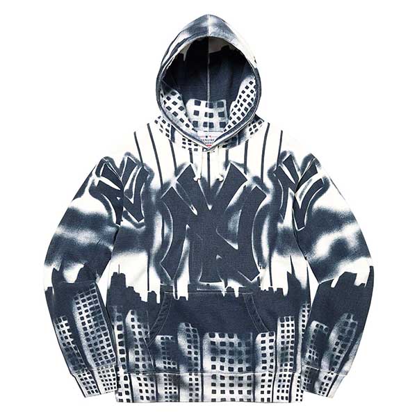 FW21 シュプリーム x ニューヨーク ヤンキース 偽物 パーカー エアブラシ フーデッド スウェットシャツ 3色