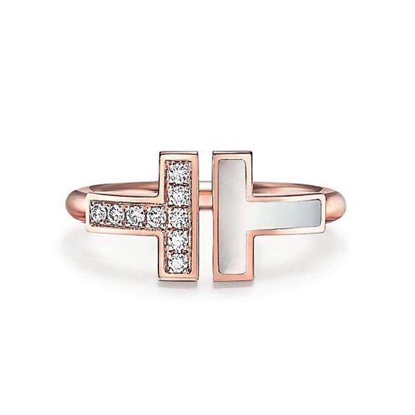 ティファニー Tリング 偽物【新作】Tiffany T マザーオブパール　リング ダイヤ付き18K