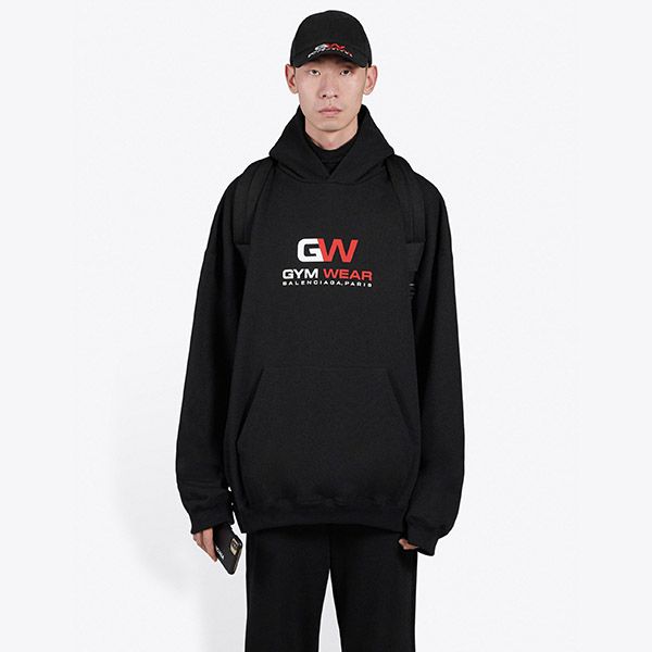 【バレンシアガ パーカー 偽物】GYM WEAR ロゴ★フーディ スウェット Black White
