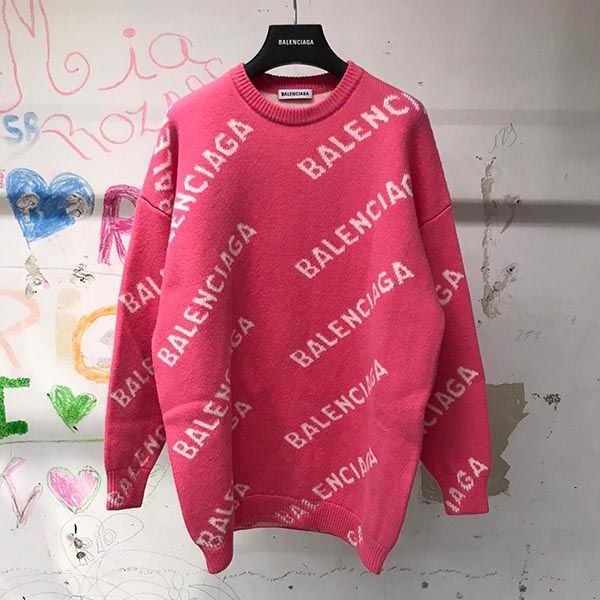 バレンシアガ セーター 偽物 人気ジャカードロゴクルーネックセーター☆各色