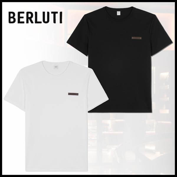 【ベルルッティ Tシャツ コピー】日本未入荷 新作 レザーディテール R20JRS62-JAEK