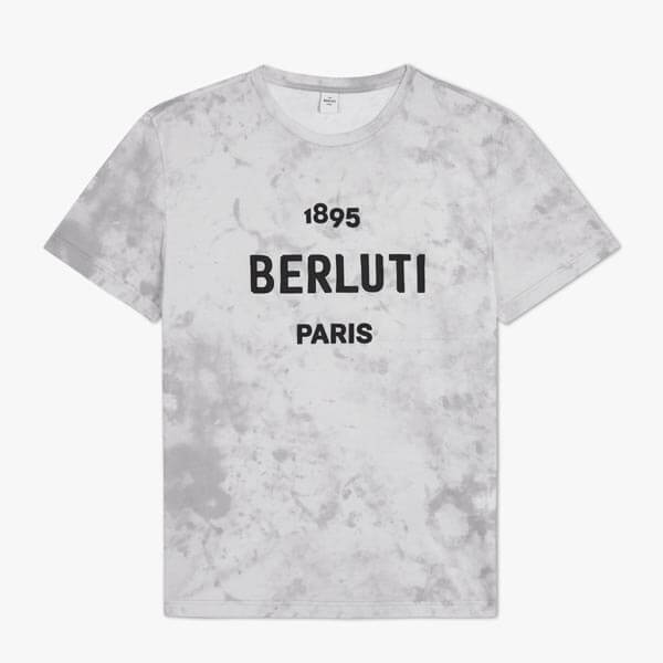 【ベルルッティ Tシャツ 偽物】マーブル ロゴ グレー 半袖