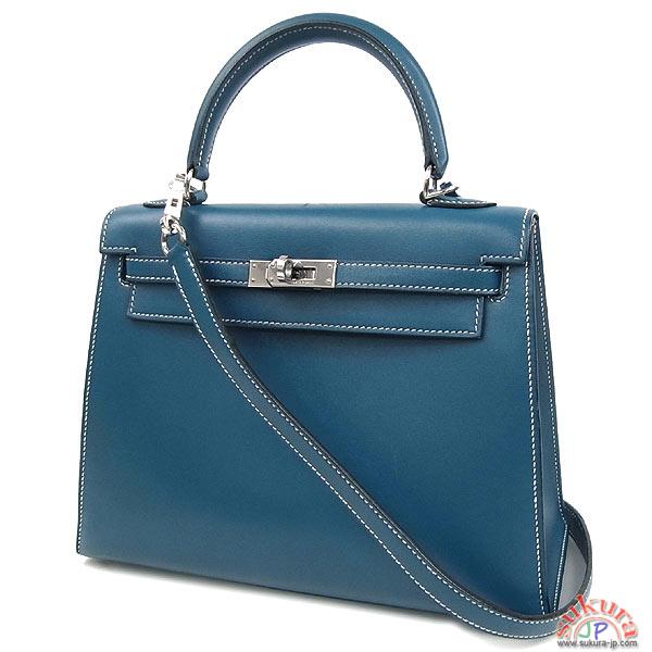 エルメス ケリー 25 cm 外縫い ブルータラサ×シルバー金具 QK06-O
