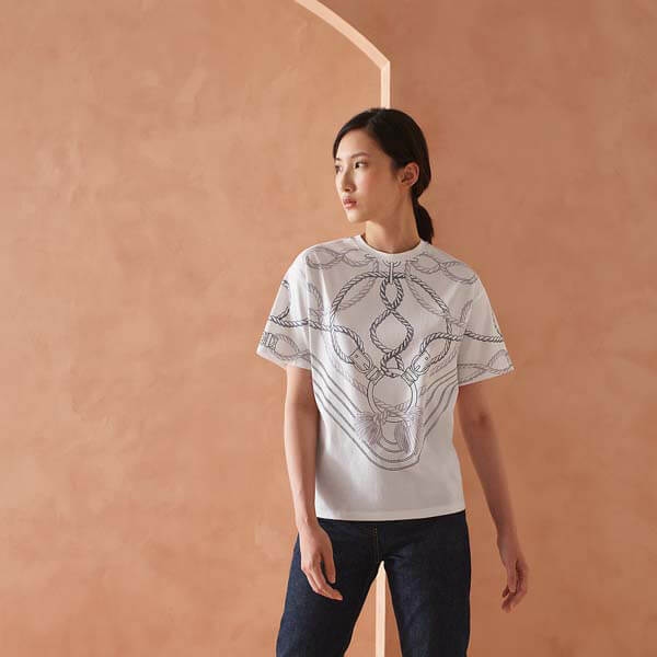 ◆エルメス Tシャツ 偽物◆21SS新!華やかデザイン☆TシャツH0E4609D