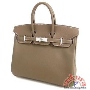 エルメス バーキン 偽物 25 cm ハンドバッグ エトゥープ シルバー金具 ヴォーエプソン Q刻印 エルメス Birkin バッグ
