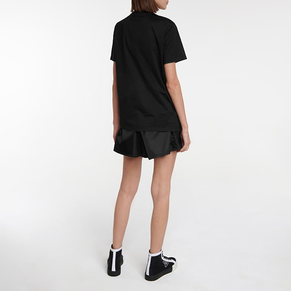 【プラダ Tシャツ 偽物】トライアングルロゴ コットン 半袖 Tシャツ ブラック