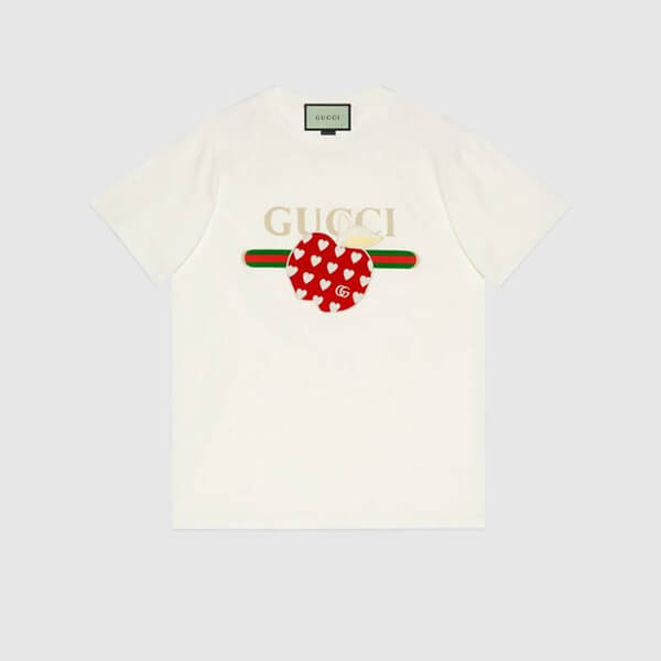 グッチ レポム Tシャツ コピー アップル＆ハート★アップルプリント レポム Tシャツ 615044XJDOI 9088 2021-22 AW