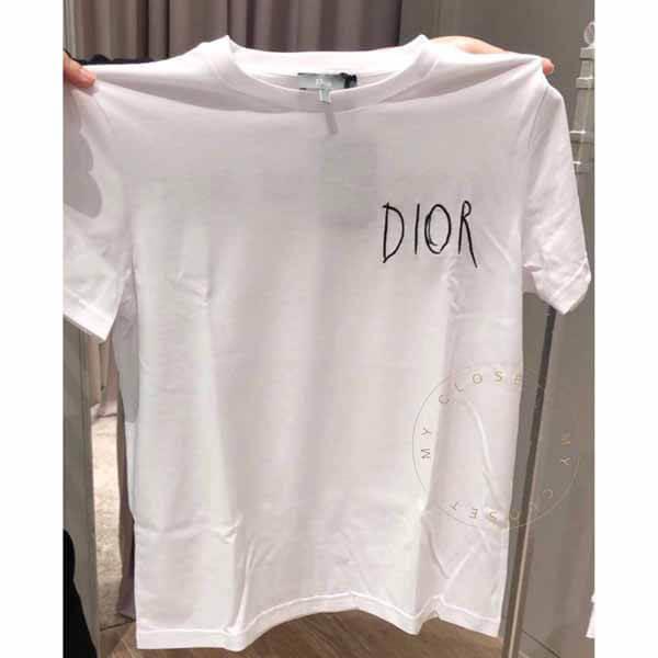 ディオール Tシャツ パロディ ロゴ コラボ レイモンド 半袖 刺繍 コットン 白