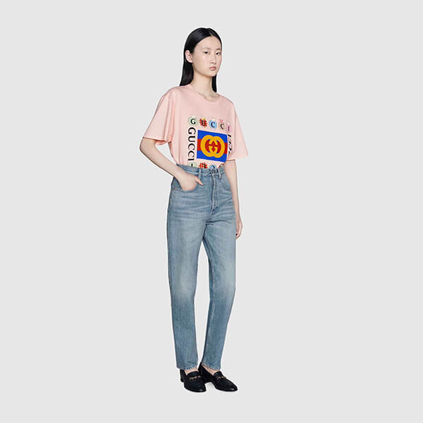 グッチ ブランドコピー tシャツ グッチ レポム 偽物 レディース アップル＆ハート レポム トップス 林檎 ハート ロゴ 男女 プレタ 615044 XJDOH 7989 2021-22 AW