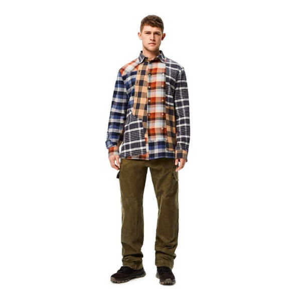 OCEANS掲載【ロエベ シャツ 偽物】コットン チェック パッチワークシャツ H664337X15