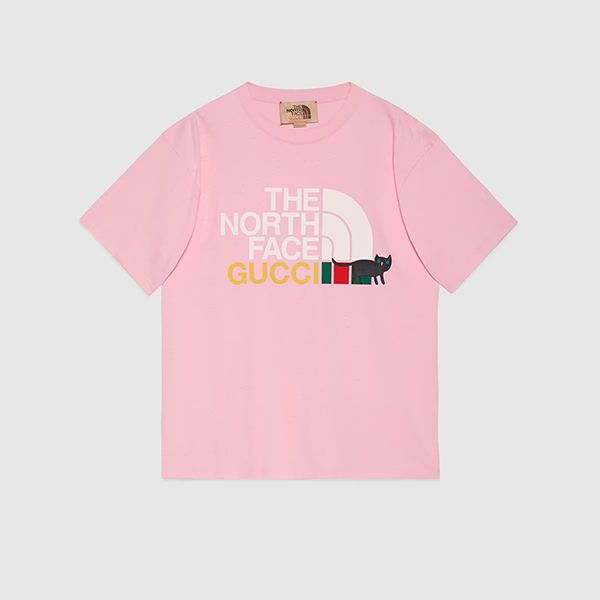 可愛い グッチ ノースフェイス パロディ*ロゴ&キャットメンズTシャツ 送料込*616036XJDRD5137