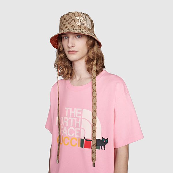 可愛い グッチ ノースフェイス パロディ*ロゴ&キャットメンズTシャツ 送料込*616036XJDRD5137
