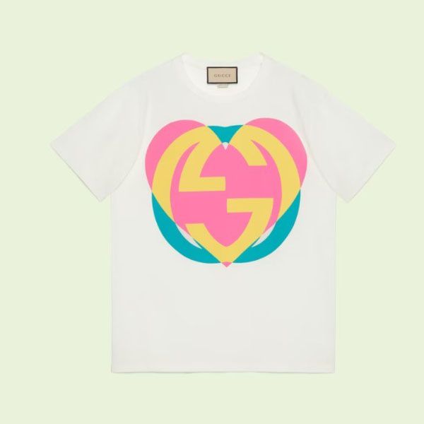 グッチ インターロッキングG ハート 偽物 オーバーサイズTシャツ コピー 即納 3色615044XJD639070