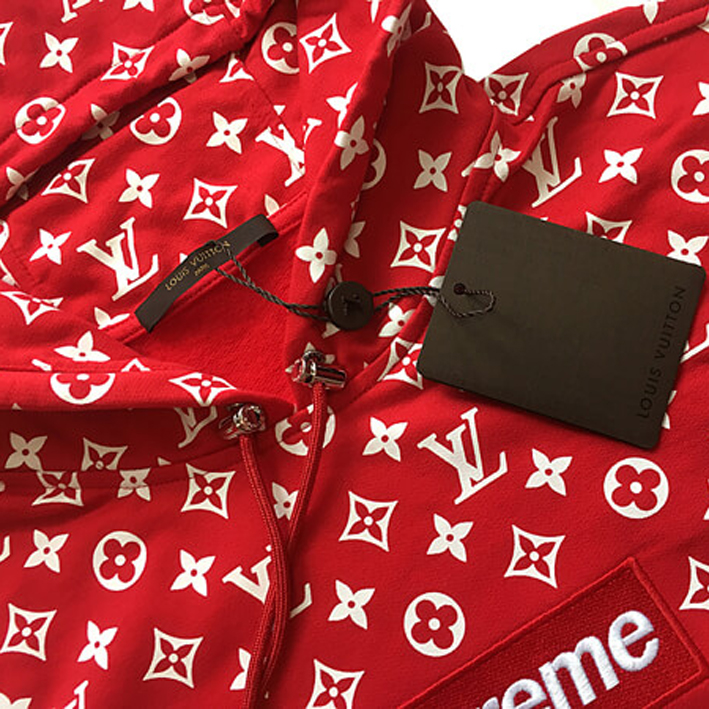 シュプリーム×ルイヴィトンスーパーコピー 限定 Box Logo Hooded Sweatshirtボックスロゴ パーカー スウェット モノグラム 赤