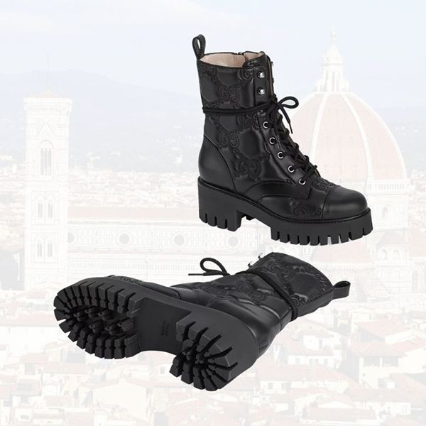 大人気！注目度抜群！グッチ 偽物 GGマトラッセレザーレースアップアンクルブーツ 3色 718386DS8U01000