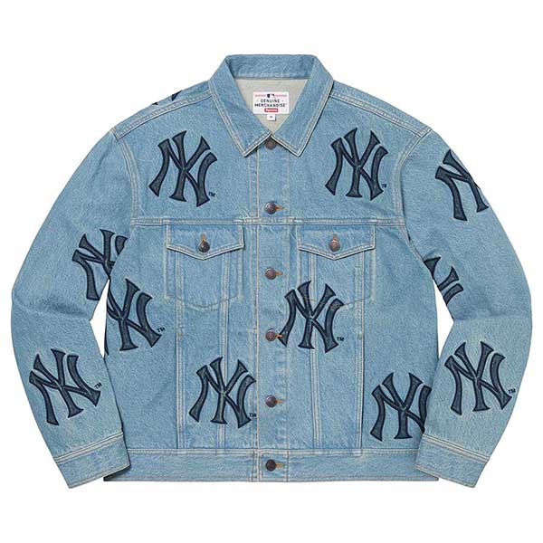 FW21 シュプリーム x ニューヨーク ヤンキース コピー デニムトラッカージャケット ウォッシュド