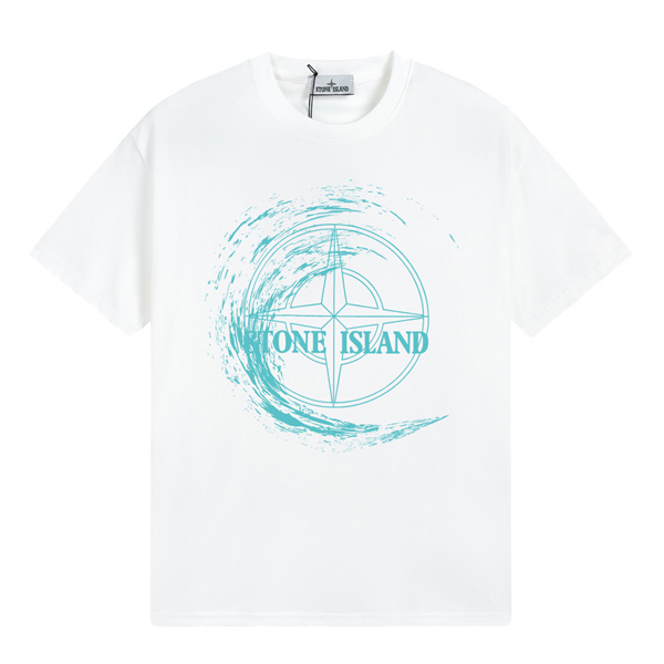 STONE ISLAND コピー Tシャツ グラフィック 波デザイン ブランドロゴ ターコイズ カジュアル メンズ ストーンアイランド