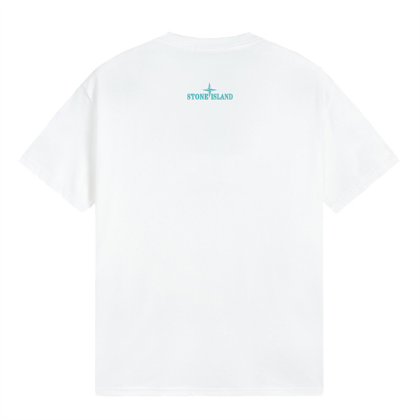 STONE ISLAND コピー Tシャツ グラフィック 波デザイン ブランドロゴ ターコイズ カジュアル メンズ ストーンアイランド