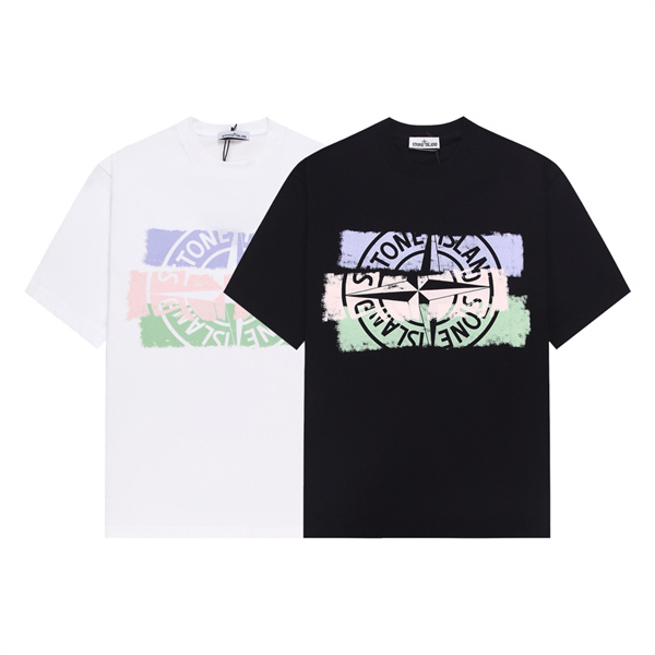 ストーンアイランド 偽物 Tシャツ パステルストライプ ロゴ カジュアル メンズ STONE ISLAND