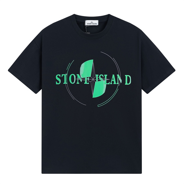 STONE ISLAND コピー Tシャツ ネイビーカラー ロゴプリント コットン ストリートファッション ストーンアイランド