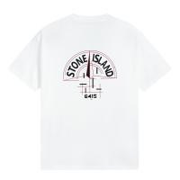 ストーンアイランド スーパーコピー Tシャツ 白 アーチ型ロゴ 数字 デザイン 幾何学 コーデ STONE ISLAND