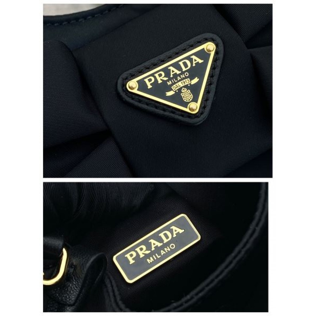 シンプル 洗練 PRADA プラダ コピー バッグ コンパクトハンドバッグ ナイロンボディ リボンディテール ロゴプレート 取り外し可能ストラップ 日常万能